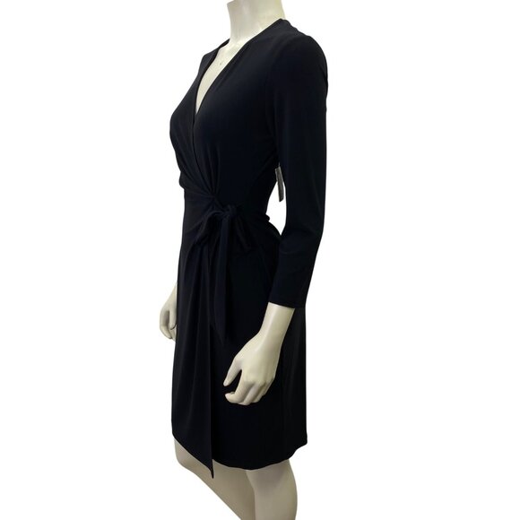 Anne‎ Klein Black Wrap-Style 3/4 Sleeve Dress with Tie Waist Size 4 NWT - Picture 5 of 9